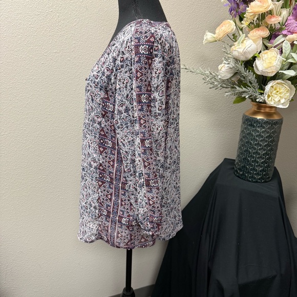 Maurices L Boho Floral Paisley Print V-Neck Tunic Blouse 3/4 Sleeve Top - Picture 3 of 9